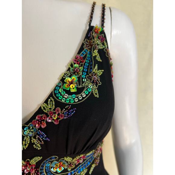 Sue Wong Y2K Sz 6 Black Beaded Drop Waist Fairy Core Whimsygoth Asymmetrical Hem - Picture 9 of 14